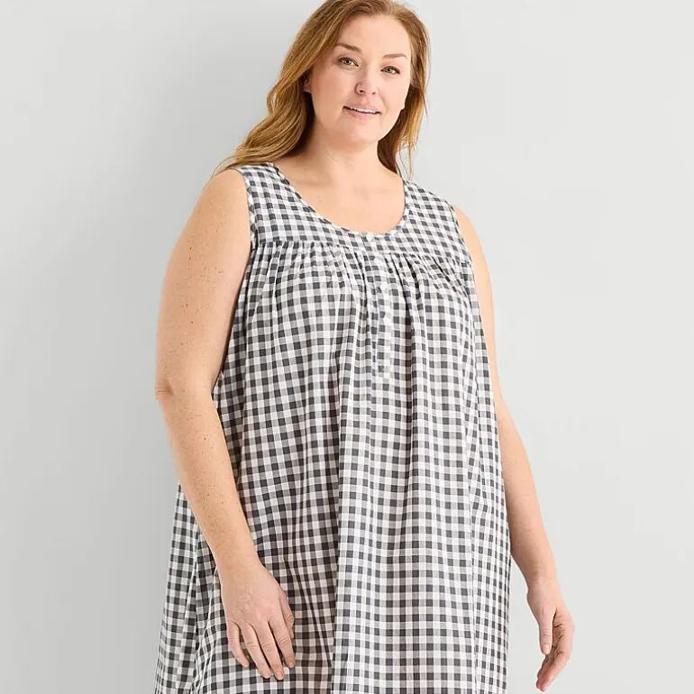 Adonna Womens Plus Poplin Sleeveless Scoop Neck Nightgown