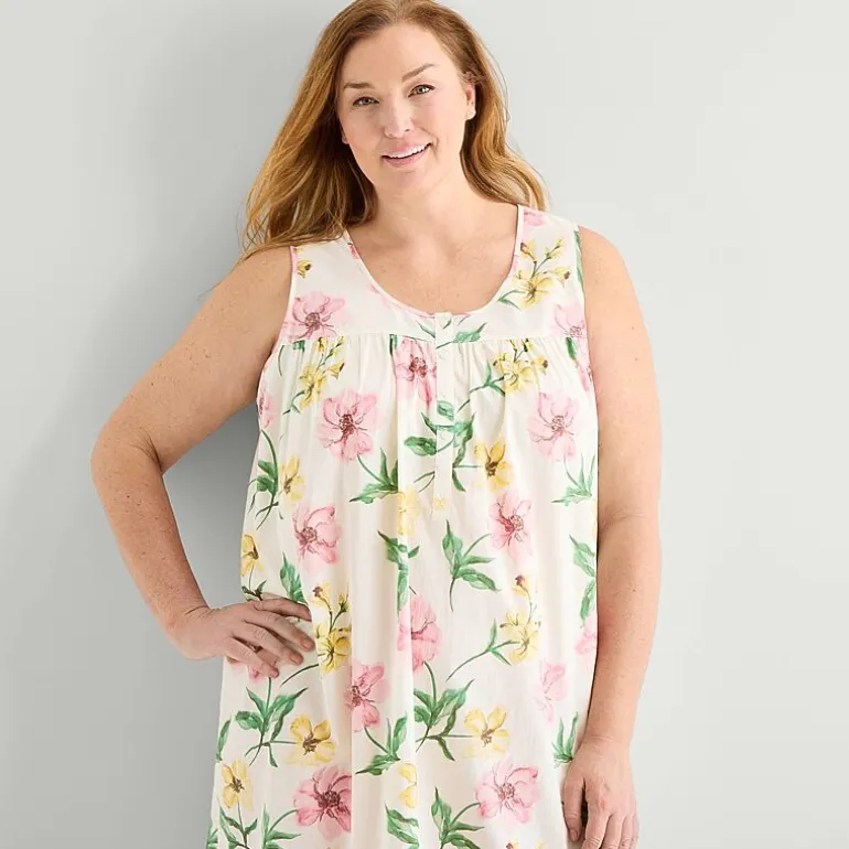 Adonna Womens Plus Poplin Sleeveless Scoop Neck Nightgown