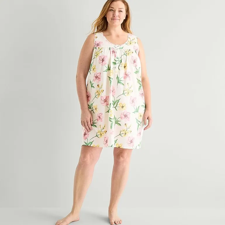 Adonna Womens Plus Poplin Sleeveless Scoop Neck Nightgown