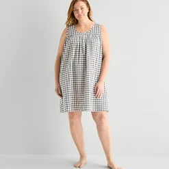 Adonna Womens Plus Poplin Sleeveless Scoop Neck Nightgown
