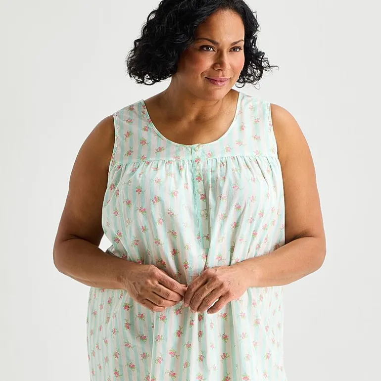 Adonna Womens Plus Poplin Sleeveless Scoop Neck Nightgown