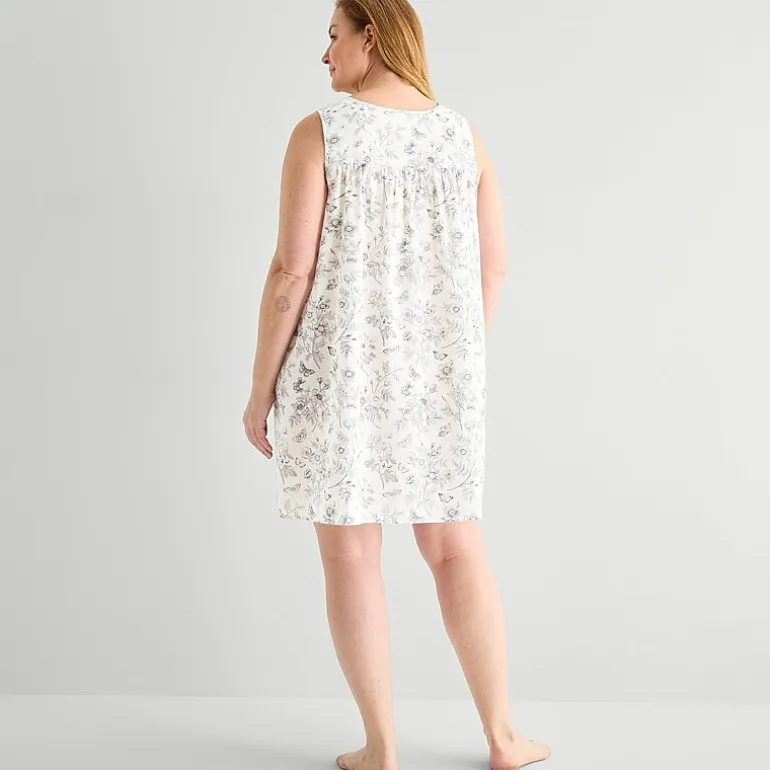 Adonna Womens Plus Poplin Sleeveless Scoop Neck Nightgown