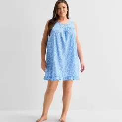 Adonna Womens Plus Sleeveless Round Neck Nightgown