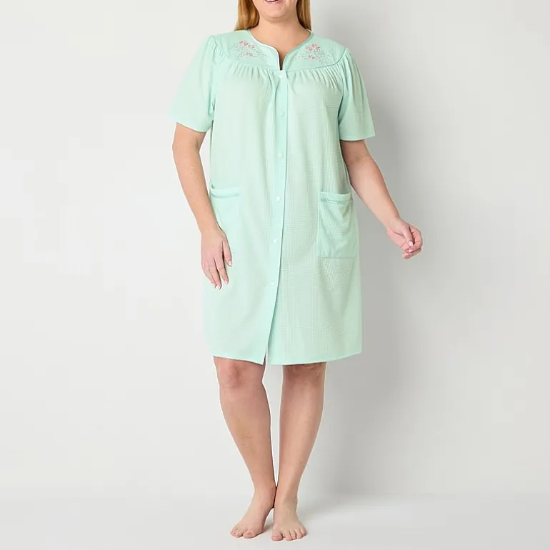 Adonna Womens Plus Waffle Short Sleeve Long Length Robe