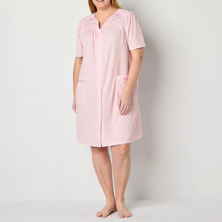 Adonna Womens Plus Waffle Short Sleeve Long Length Robe