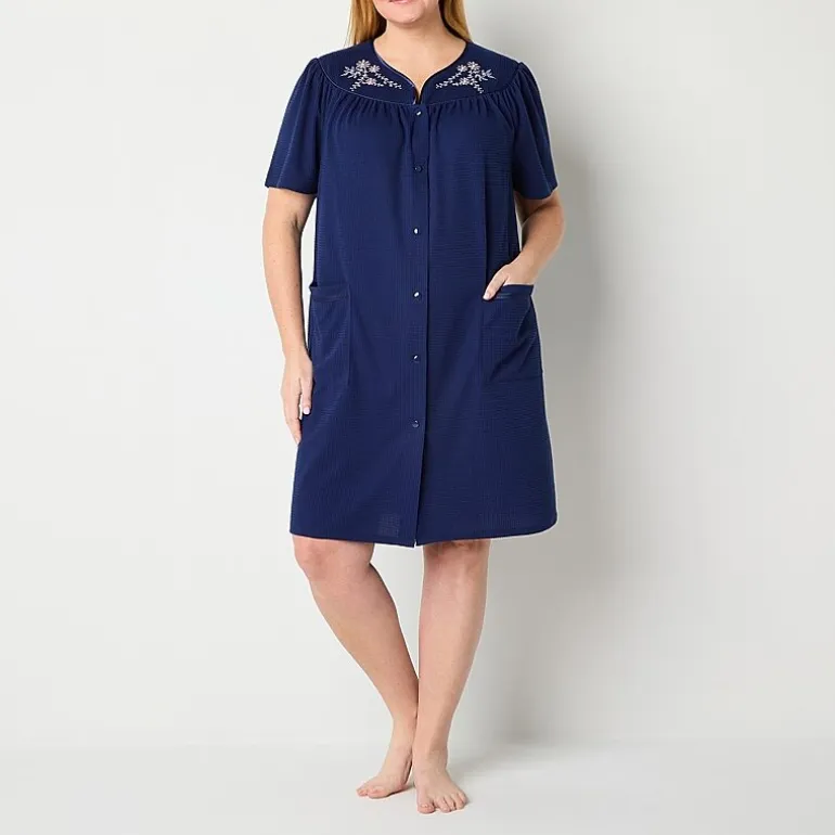Adonna Womens Plus Waffle Short Sleeve Long Length Robe