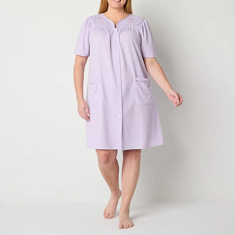 Adonna Womens Plus Waffle Short Sleeve Long Length Robe