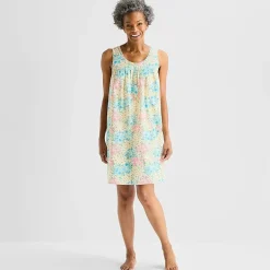 Adonna Womens Poplin Sleeveless Scoop Neck Nightgown