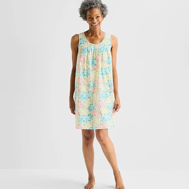 Adonna Womens Poplin Sleeveless Scoop Neck Nightgown