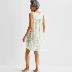 Adonna Womens Poplin Sleeveless Scoop Neck Nightgown