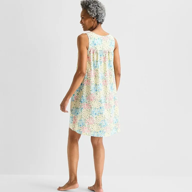 Adonna Womens Poplin Sleeveless Scoop Neck Nightgown