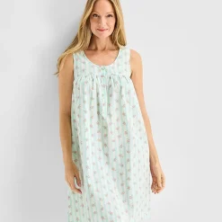 Adonna Womens Poplin Sleeveless Scoop Neck Nightgown