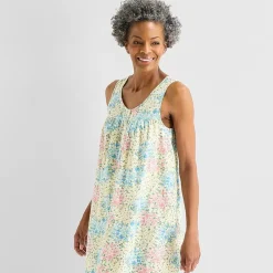 Adonna Womens Poplin Sleeveless Scoop Neck Nightgown