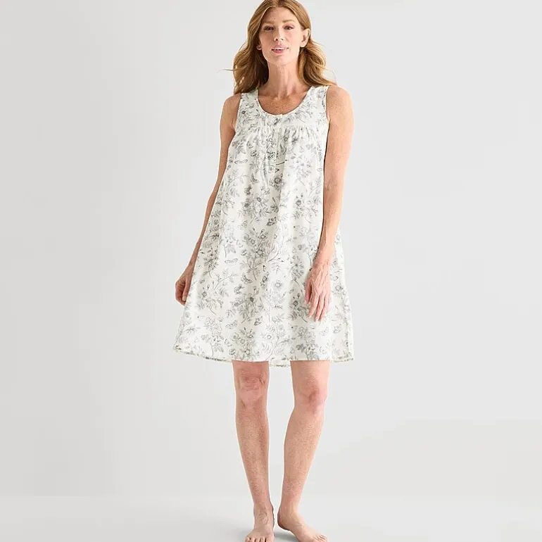 Adonna Womens Poplin Sleeveless Scoop Neck Nightgown