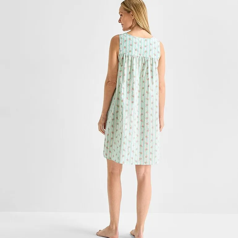 Adonna Womens Poplin Sleeveless Scoop Neck Nightgown