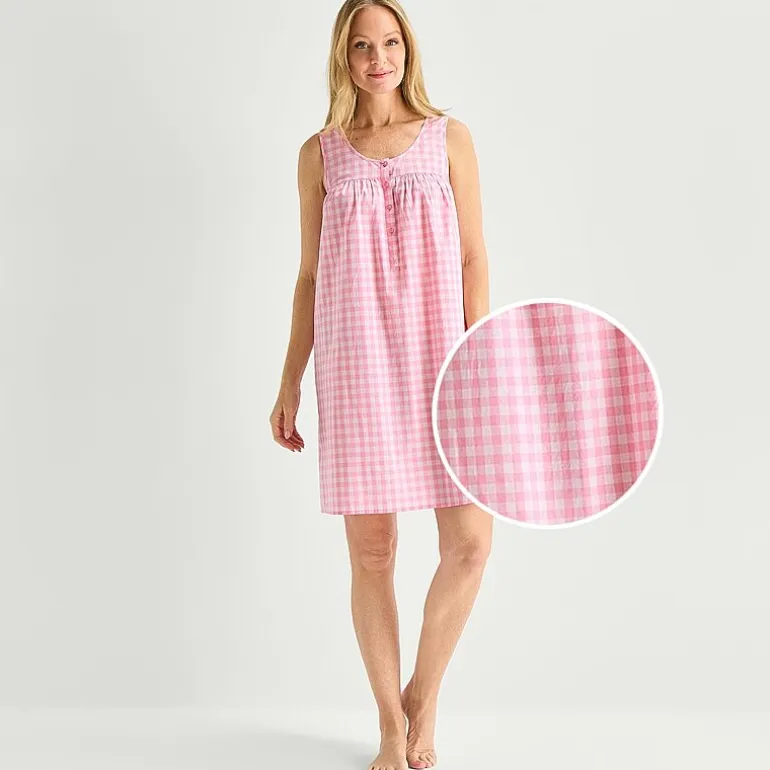 Adonna Womens Poplin Sleeveless Scoop Neck Nightgown