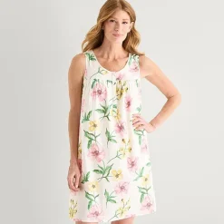 Adonna Womens Poplin Sleeveless Scoop Neck Nightgown