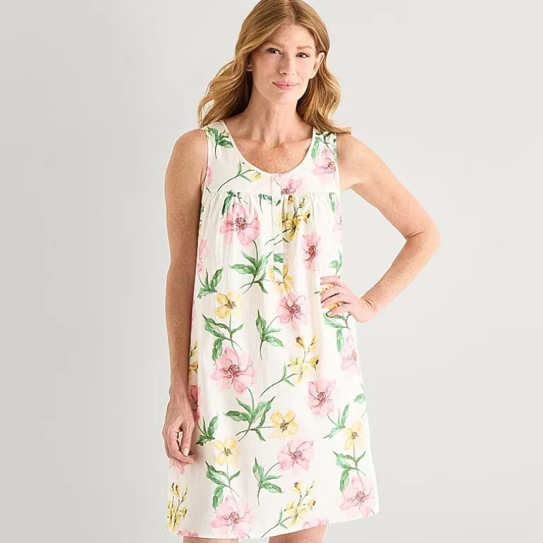 Adonna Womens Poplin Sleeveless Scoop Neck Nightgown