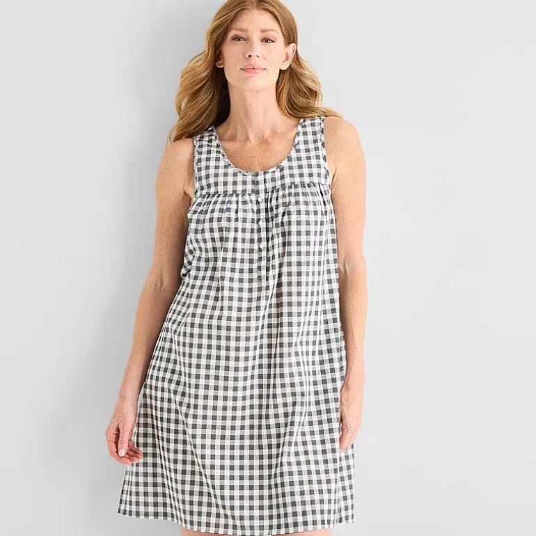 Adonna Womens Poplin Sleeveless Scoop Neck Nightgown