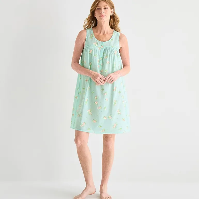 Adonna Womens Poplin Sleeveless Scoop Neck Nightgown