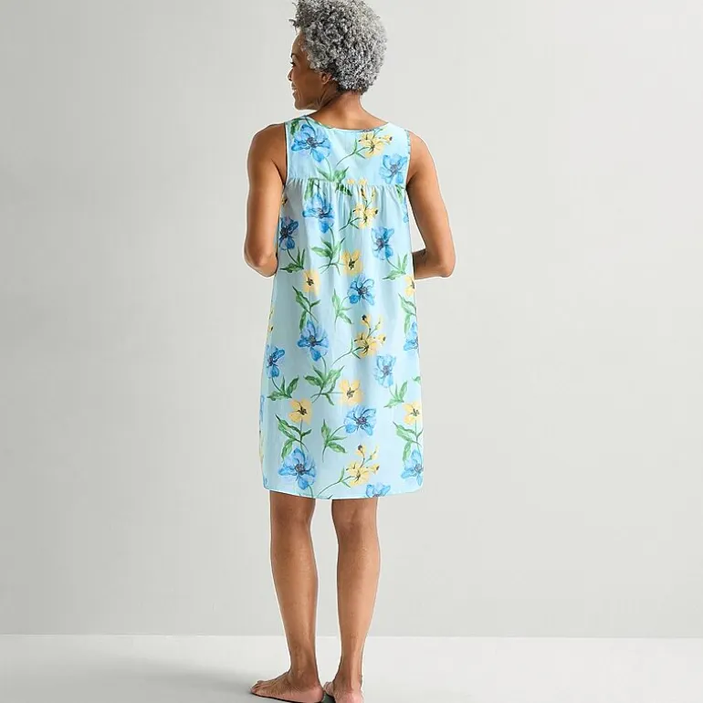 Adonna Womens Poplin Sleeveless Scoop Neck Nightgown