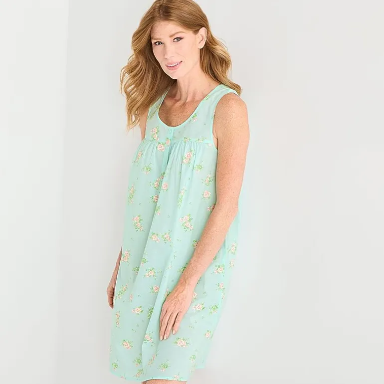 Adonna Womens Poplin Sleeveless Scoop Neck Nightgown