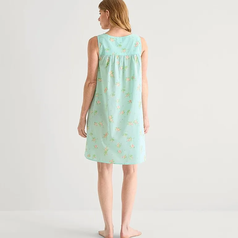 Adonna Womens Poplin Sleeveless Scoop Neck Nightgown