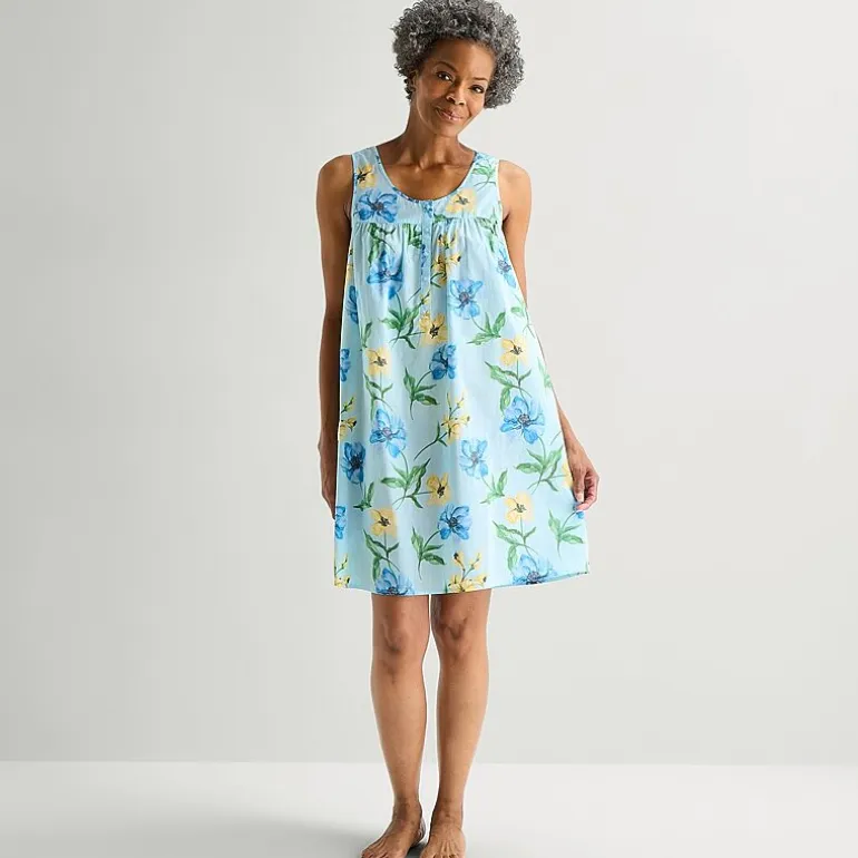 Adonna Womens Poplin Sleeveless Scoop Neck Nightgown