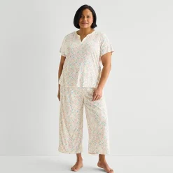 Adonna Womens Short Sleeve 2-pc. Plus Pajama Set