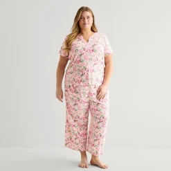 Adonna Womens Short Sleeve 2-pc. Plus Pajama Set