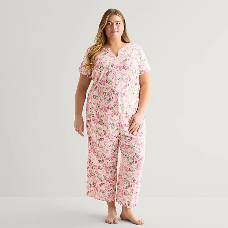 Adonna Womens Short Sleeve 2-pc. Plus Pajama Set
