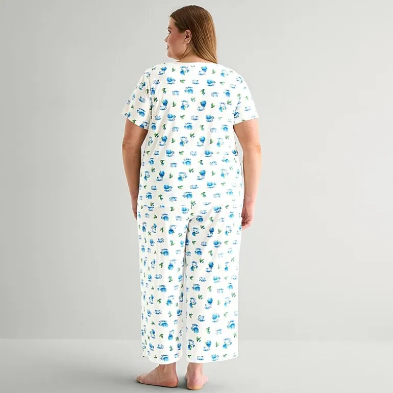 Adonna Womens Short Sleeve 2-pc. Plus Pajama Set
