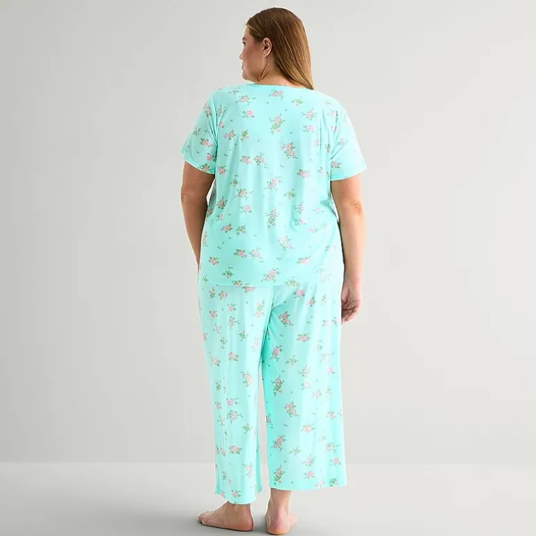 Adonna Womens Short Sleeve 2-pc. Plus Pajama Set