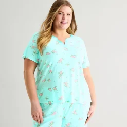 Adonna Womens Short Sleeve 2-pc. Plus Pajama Set