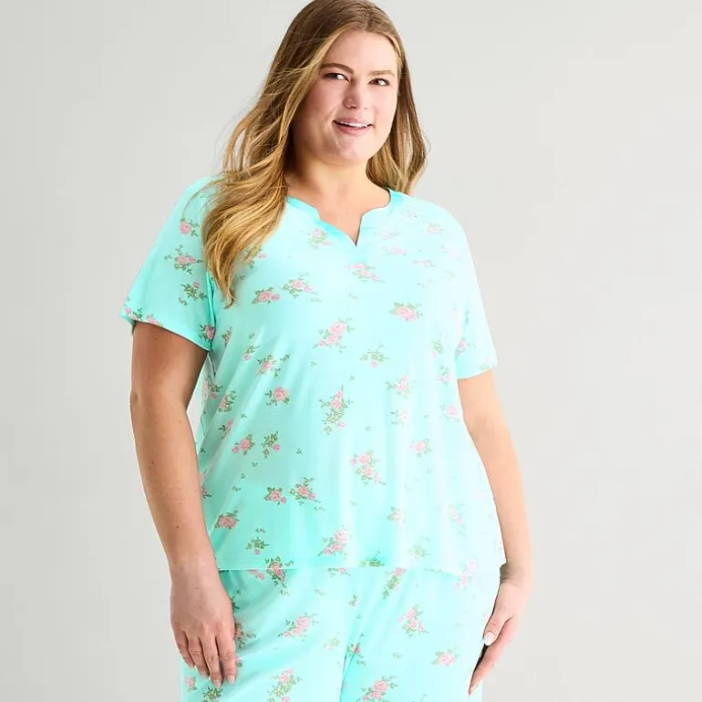 Adonna Womens Short Sleeve 2-pc. Plus Pajama Set
