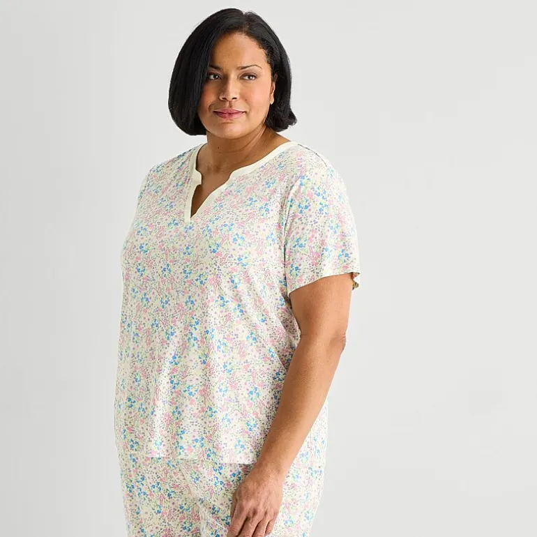 Adonna Womens Short Sleeve 2-pc. Plus Pajama Set