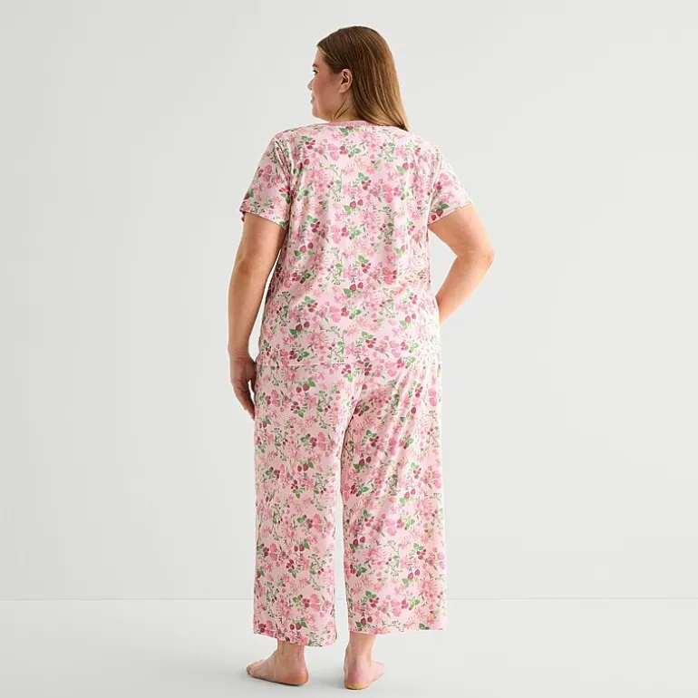 Adonna Womens Short Sleeve 2-pc. Plus Pajama Set