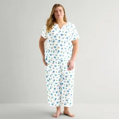 Adonna Womens Short Sleeve 2-pc. Plus Pajama Set