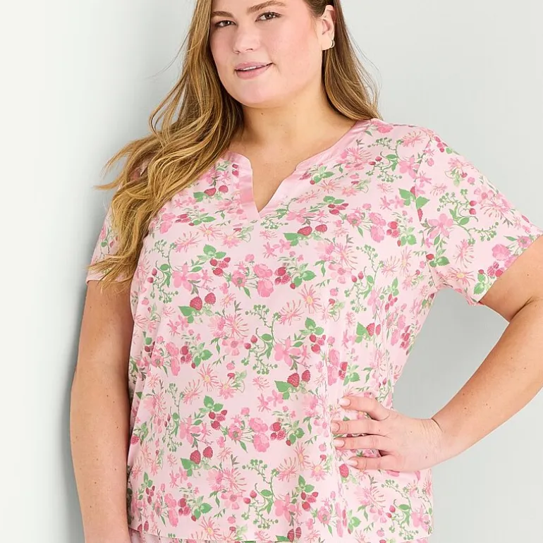 Adonna Womens Short Sleeve 2-pc. Plus Pajama Set