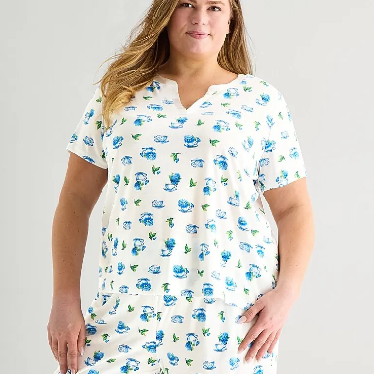 Adonna Womens Short Sleeve 2-pc. Plus Pajama Set