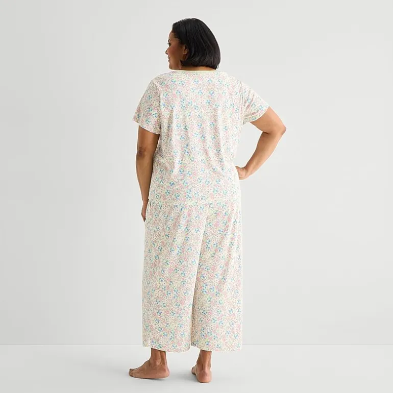 Adonna Womens Short Sleeve 2-pc. Plus Pajama Set