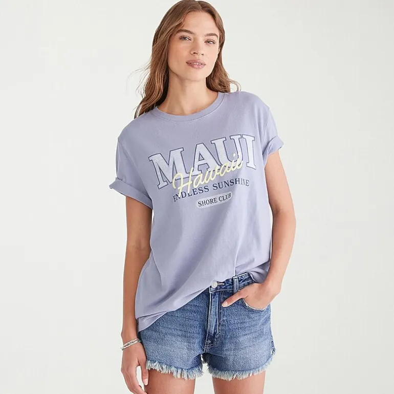 AEROPOSTALE Womens Juniors Crew Neck Short Sleeve Oversized Graphic T-Shirt