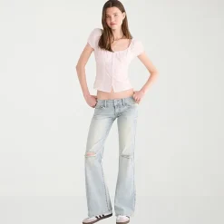 AEROPOSTALE Womens Juniors Mid Rise Flare Leg Jean