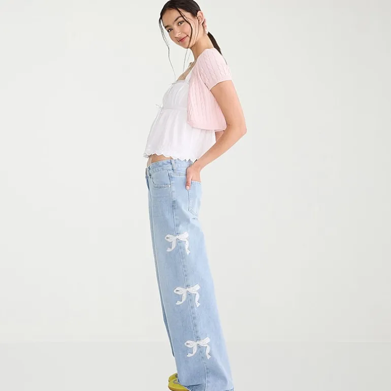 AEROPOSTALE Womens Juniors Mid Rise Wide Leg Jean