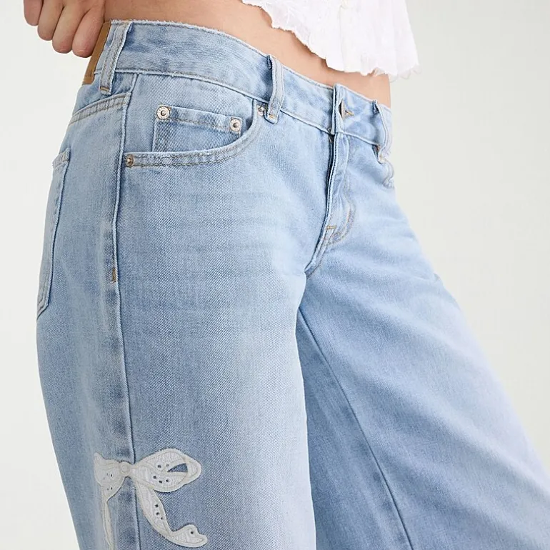 AEROPOSTALE Womens Juniors Mid Rise Wide Leg Jean
