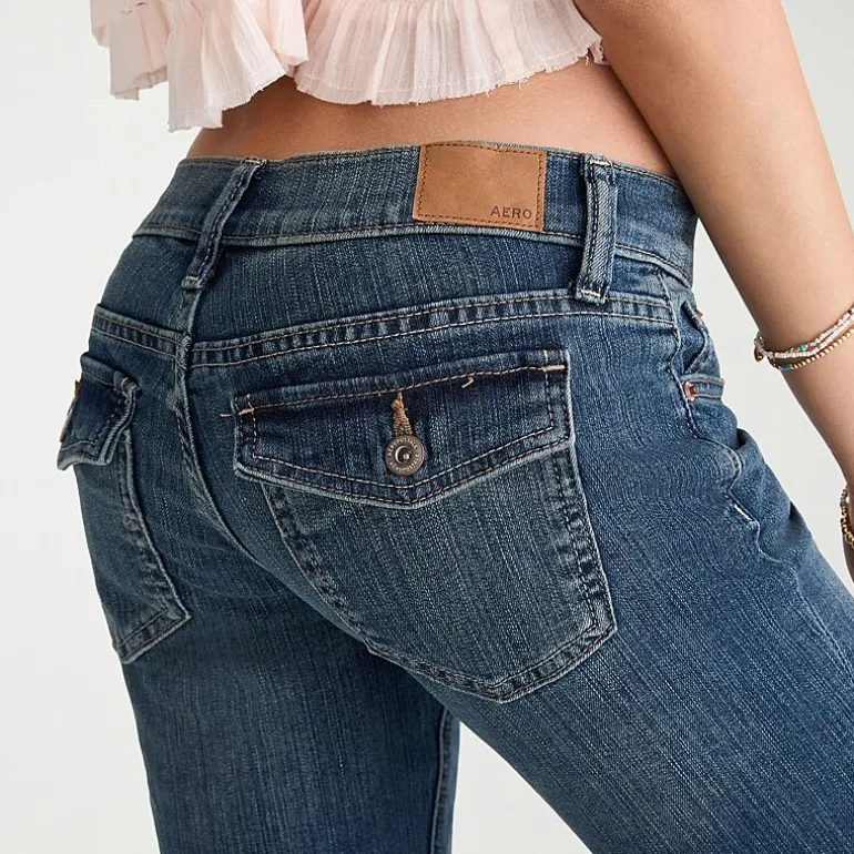 AEROPOSTALE Womens Juniors Mid Rise Bootcut Jean