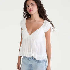 AEROPOSTALE Womens Juniors V Neck Short Sleeve Babydoll Top