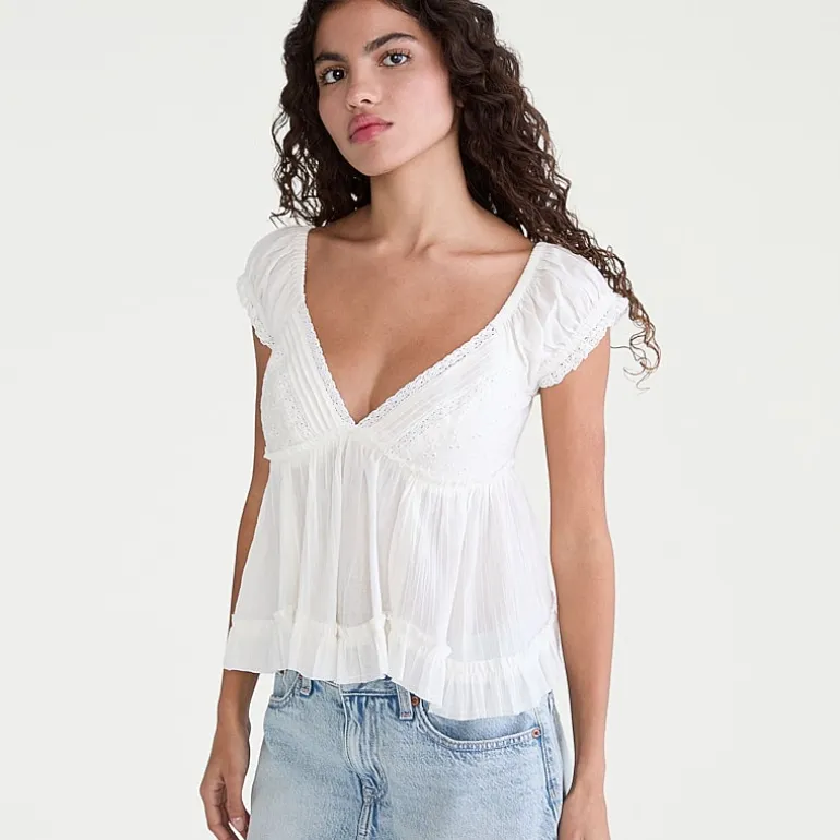 AEROPOSTALE Womens Juniors V Neck Short Sleeve Babydoll Top