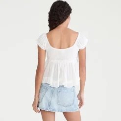 AEROPOSTALE Womens Juniors V Neck Short Sleeve Babydoll Top