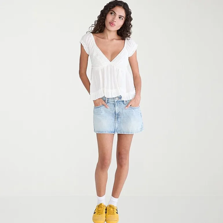 AEROPOSTALE Womens Juniors V Neck Short Sleeve Babydoll Top